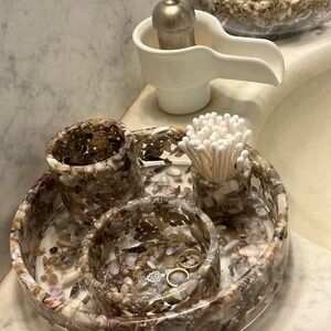 Shell and resin contemporary functional art pieces for the vanity or office